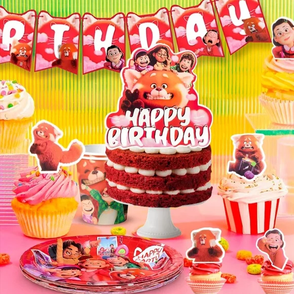 Disney Pixar Turning Red Panda Birthday Party Supplies Huge Set Tableware Decor - Picture 2 of 8